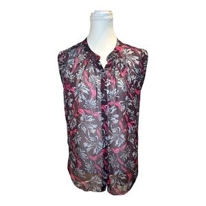Rebecca Taylor 100% Silk Sheer Magenta Floral Print Blouse Sz 4 Feminine